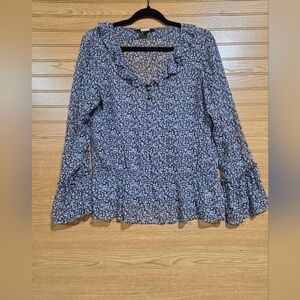 Michael Kors Black and White 100% Pure Silk Floral Blouse Size Medium